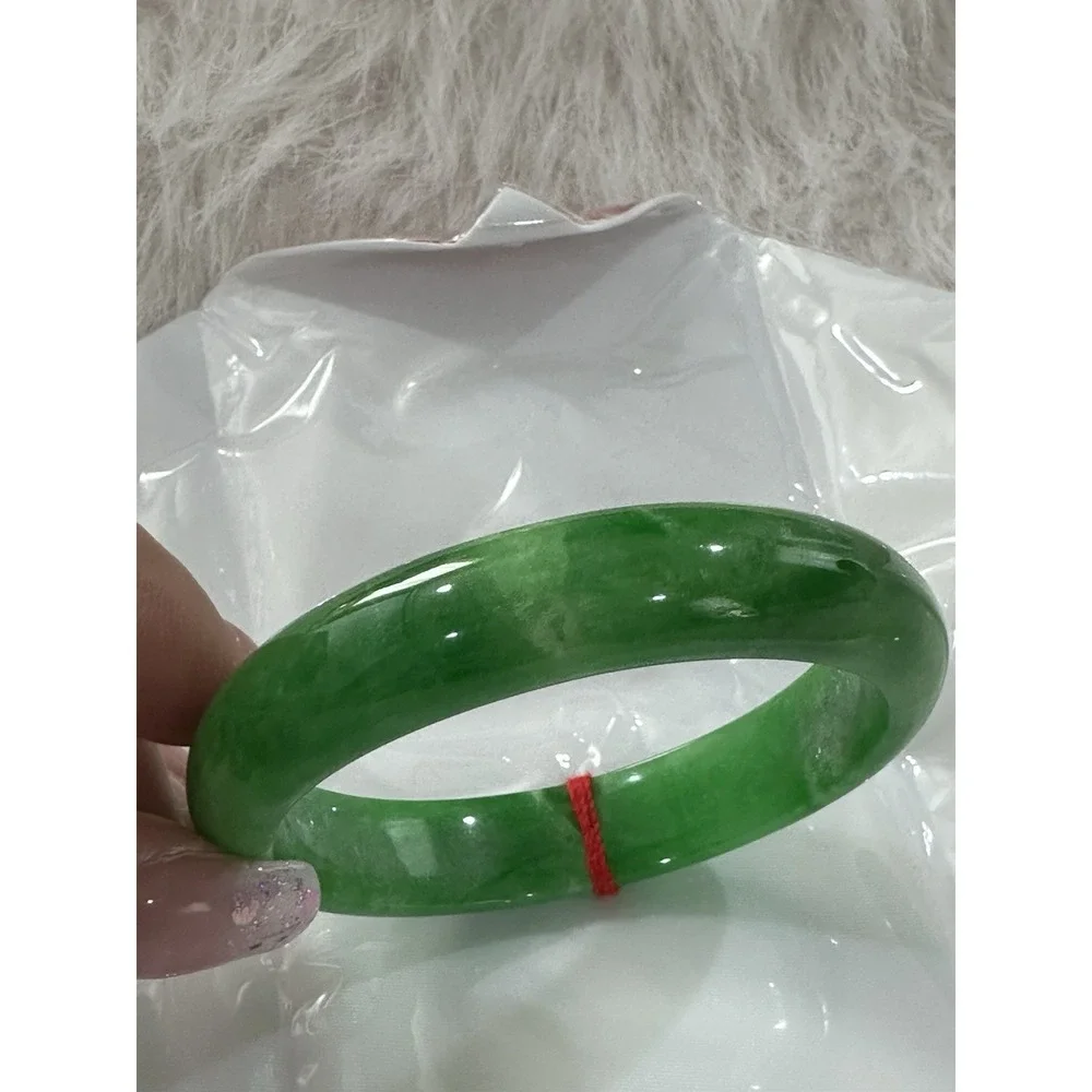Natural Green Jade Bangle Bracelet 57 mm Inner Diameter | Wide Band Stone L08